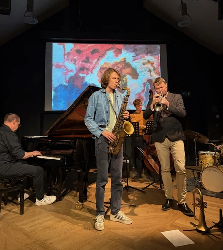 Michiel Braam, piano, Lucas Bakker Saxophone, River Adomeit double bass, Loet van der Lee Trumpet