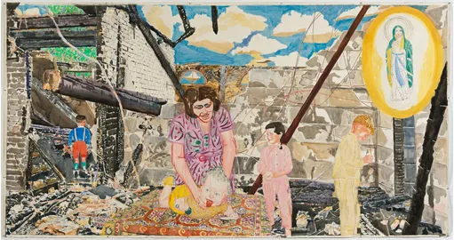 Burnt Home 7, kleurpotlood en aquarelverf op papier, 150 x 285 cm, 2010