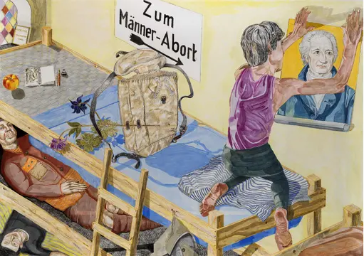Coloured pencil and watercolours on paper, 150 x 200 cm.