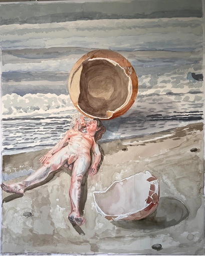 150 x 120 cm, coloured pencil and watercolours on paper.